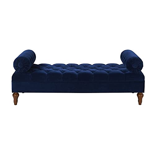 BLACK WOOD® Geir Upholstered Bench Bolstered Lounge Entryway Bench Three Seater Sofa diwan Couch Lounger Lounge diwan Settee for Living Room Sofa Set Blue