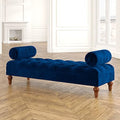 BLACK WOOD® Geir Upholstered Bench Bolstered Lounge Entryway Bench Three Seater Sofa diwan Couch Lounger Lounge diwan Settee for Living Room Sofa Set Blue