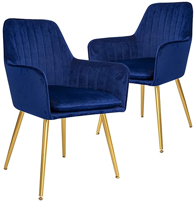 Copy of CangLong Furniture Modern Living Dining Room Accent Arm Chairs Club Guest with Gold Metal Legs, Set of 2, Navy Blue