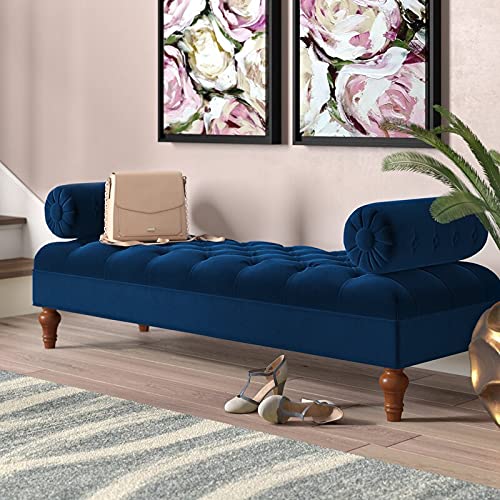 BLACK WOOD® Geir Upholstered Bench Bolstered Lounge Entryway Bench Three Seater Sofa diwan Couch Lounger Lounge diwan Settee for Living Room Sofa Set Blue