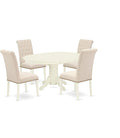 Copy of East West Furniture 5Pc Dining Set Includes an Oval Dinette Table with Butterfly Leaf and Four Parson Chairs with Light Beige Fabric, Linen White Finish