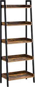Copy of Rolanstar Ladder Bookshelf with 3 Hooks, 5 Tier Ladder Shelf, Industrial Bookcases, Freestanding Display Plant Shelves with Metal Frame for Living Room, Small Space, Rustic Brown