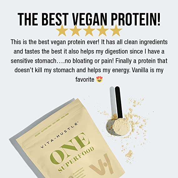 VitaHustle ONE Superfood Plant Based Protein Shake, 20G Vegan Protein, 86 Superfoods, Ashwagandha, Super Greens, 1G Sugar, Probiotics, Meal Replacement, Gluten Free, Dairy Free (Vanilla Bean)