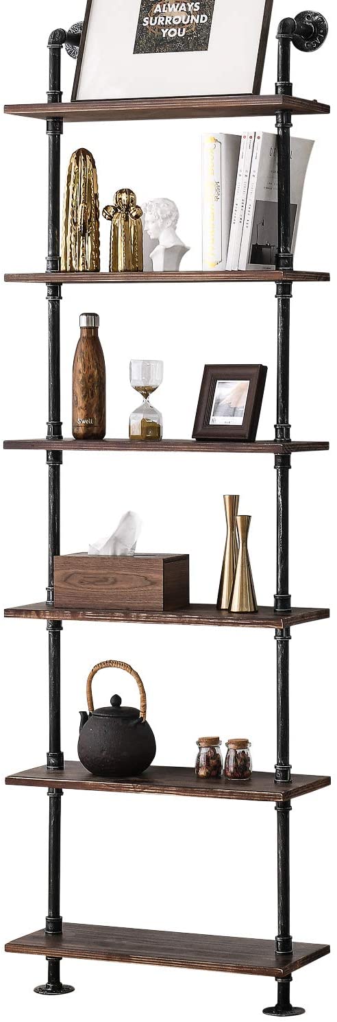 Industrial Pipe Shelves Rustic Wood Ladder Bookshelf Wall Mounted Shelf for Living Room Decor and Storage