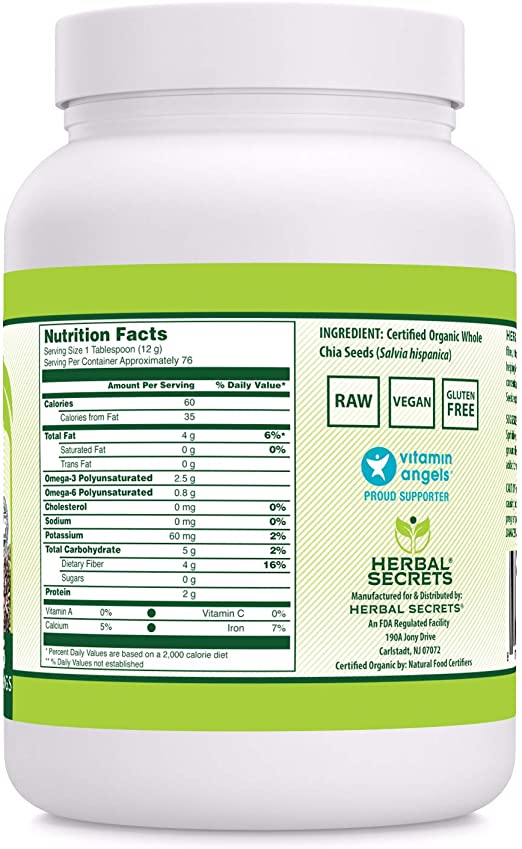 Copy of Copy of Herbal Secrets USDA Certified Organic Chia Seeds Nutrient (Non-GMO Superfood) - Supports Energy Production* - Supports Overall Health and Well Being* (2 Lbs)