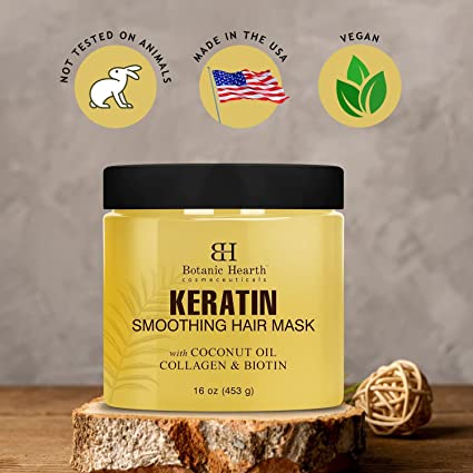 Botanic Hearth Keratin Hair Mask - Biotin, Collagen & Coconut Oil - for Dry Damaged Color Treated Hair - Restore, Repair, Smoothing, Conditioning & Strengthen All Hair Types - for Men & Women - 16 oz