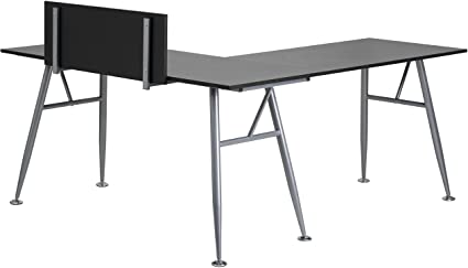 Flash Furniture Black Laminate L-Shape Computer Desk with Silver Metal Frame