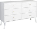 Prepac Milo Mid Century Modern Dresser, 6-Drawer, White