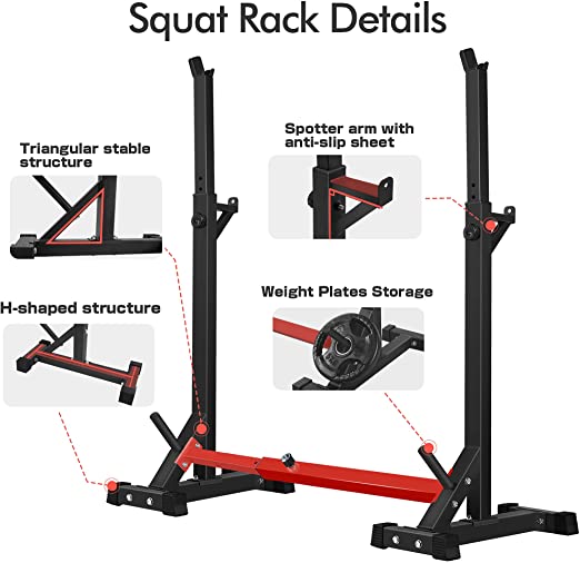 CANPA Adjustable Squat Rack Stand Multi-Function Barbell Rack Weight Lifting Gym Dumbbell Racks Home Gym Bench Press Rack Dumbbell Racks Stands 600Lbs