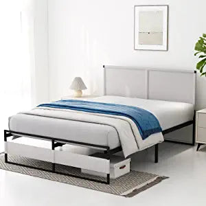 IULULU Metal Platform Bed Frame, Heavy Duty Steel Slats Bed Base, Mattress Foundation with Headboard and Footboard, No Box Spring Needed, Tool-Free Assembly - Twin Size,Grey