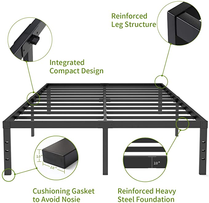 Copy of 18 Inch Metal Platform Bed Frame/3500lbs Heavy Duty Steel Slat Mattress Foundation/Reinforced Platform/Noise Free/Easy Assembly,Twin/Twin XL/Queen/King/California King (Full)