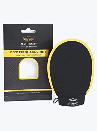 Aeviternity Skin Exfoliating Mitt - Relieves Rough Patches and Bumps on Your Skin - Dead Skin Remover Creating Clear Illuminating Skin - Elegant Deep Scrubbing Exfoliator - Luxurious Bath and Shower Accessory