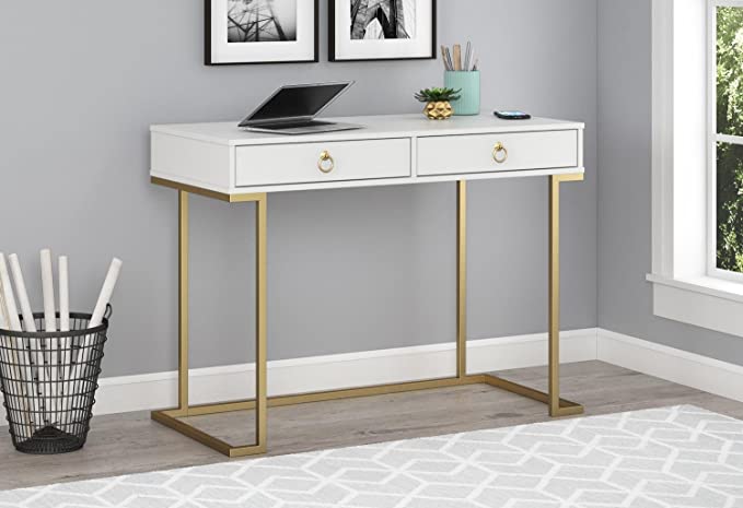 Copy of Copy of Safavieh Couture Home Office Modern Marty Grey and Gold 2-drawer DeskHome Writing Desk, White