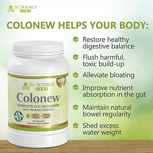 BioSource Labs Colonew Complete Colon Cleanse Natural Detox Supplement for Daily Digestive Health, Renewal Formula – (60 Capsules)