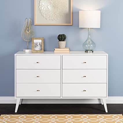 Prepac Milo Mid Century Modern Dresser, 6-Drawer, White