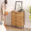 Rolanstar Drawer Dresser with 4 Wooden Drawers, Storage Dresser with 4 Set Foldable Drawer Dividers, Rustic Chest of Drawer Bedroom Organizer with Anti-Tipping Device, Brown