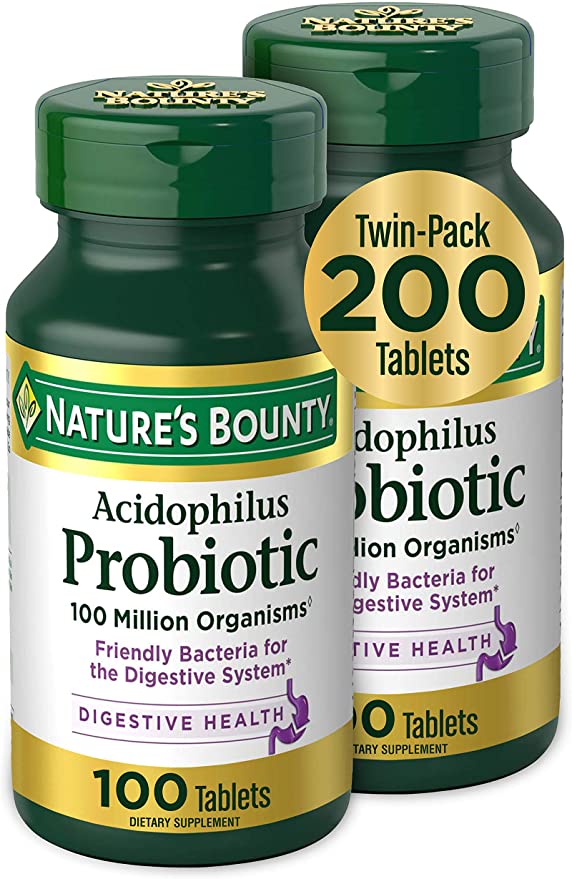 Acidophilus Probiotic by Nature's Bounty, Dietary Supplement, For Digestive Health, Twin Pack, 200 Tablets