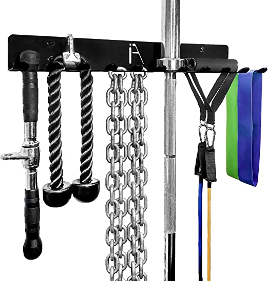 IRON AMERICAN Omega Gym Storage Rack 9 OR 11 Hook Heavy-Duty USA Steel Gym Organizer Wall Mount Hanger, Gym Accessory Storage - Resistance Bands, Jump Ropes, Lifting Belt, Barbells - Hardware Included