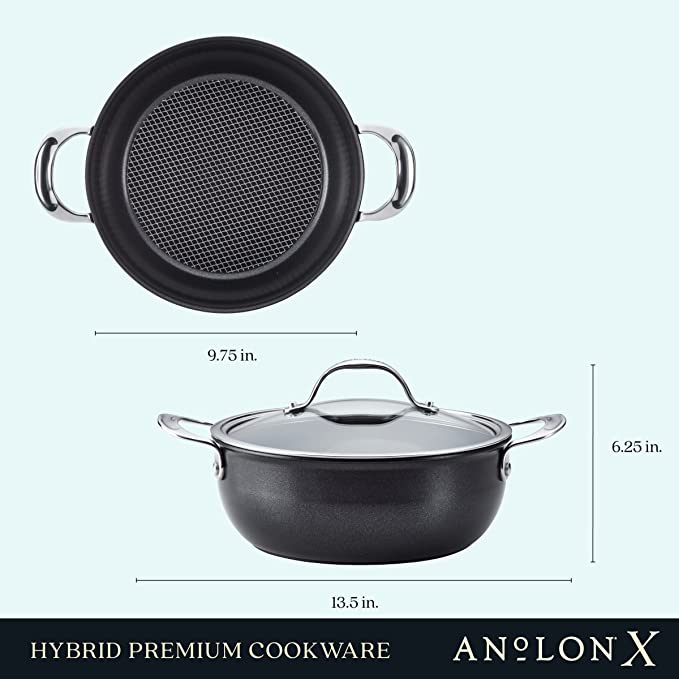 Anolon X Hybrid Nonstick Casserole Pan with Lid, 4 Quart - Dark Gray