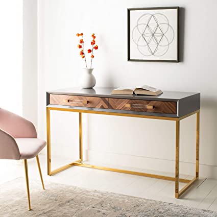 Copy of Copy of Safavieh Couture Home Office Modern Marty Grey and Gold 2-drawer DeskHome Writing Desk, White