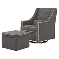 DaVinci Owen Upholstered Swivel Glider with Side Pocket and Storage Ottoman in Dark Grey with Cream Piping, Greenguard Gold & CertiPUR-US Certified