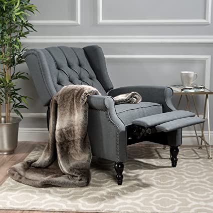 GDF Studio Elizabeth Tufted Charcoal Fabric Recliner Arm Chair