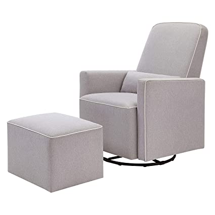 Copy of DaVinci Olive Upholstered Swivel Glider with Bonus Ottoman in Grey with Cream Piping, Greenguard Gold & CertiPUR-US Certified