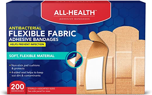 All Health Fabric Adhesive Bandages, Assorted Sizes Variety, 200 Count