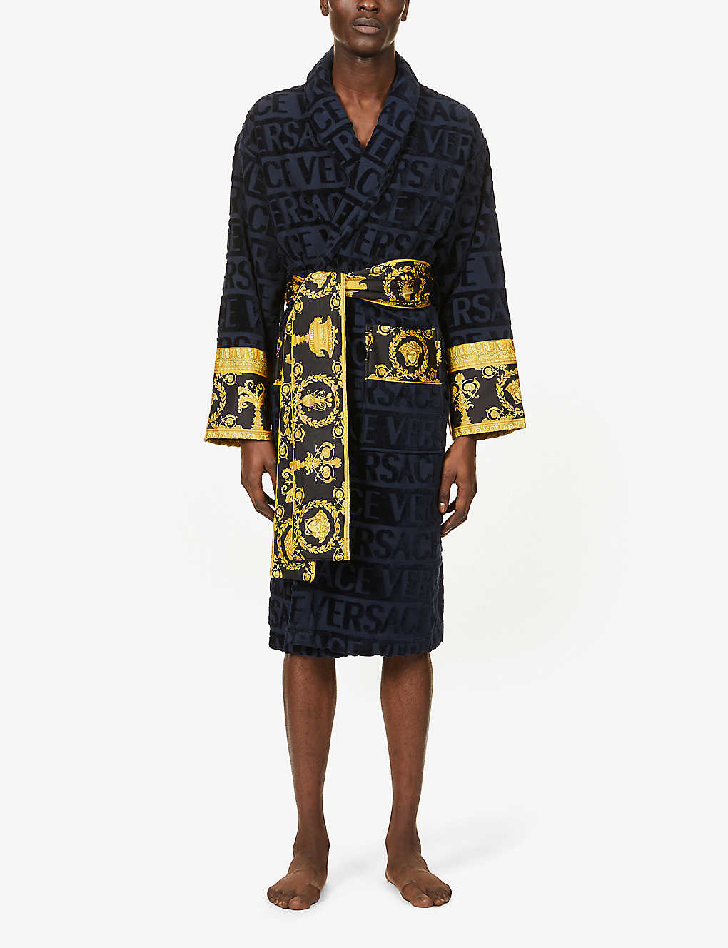 VERSACE Logo and baroque-print cotton-terry dressing gown