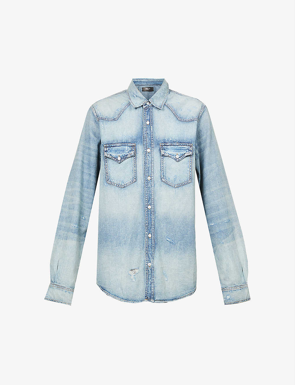 AMIRI Faded brand-embroidered denim shirt