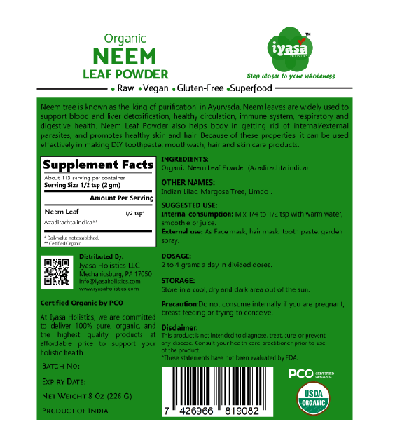 IYASA HOLISTICS Organic Neem Leaf Powder