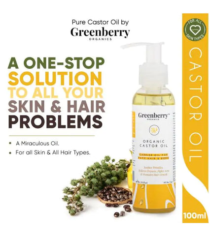 GREENBERRY ORGANICS Organic Castor Oil - 120 ML For Hair Growth, Face Acne & Body Moisturization